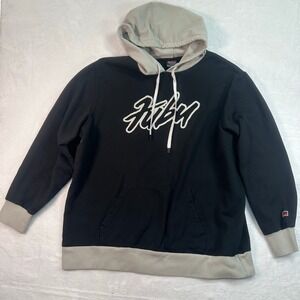 FUBU Hoodie Mens 2XL Black Gray Script Logo Two Tone Pullover Sweatshirt